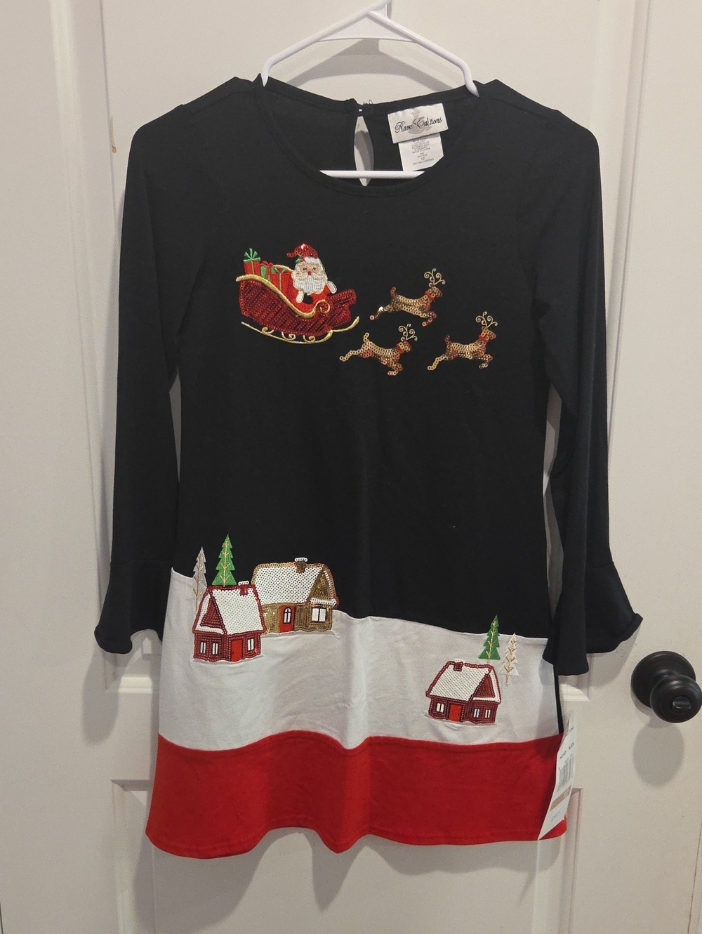 Rare Editions NWT Black & Red Santa Appliqué Holiday Dress